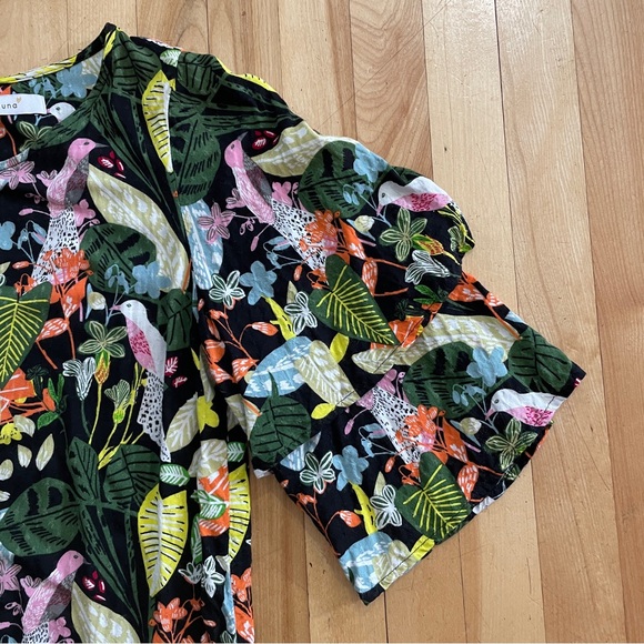 Per Una Bold Tropical Flower & Bird Print with Ruffled Sleeve Top - UK 8 / US 4 - Picture 6 of 16